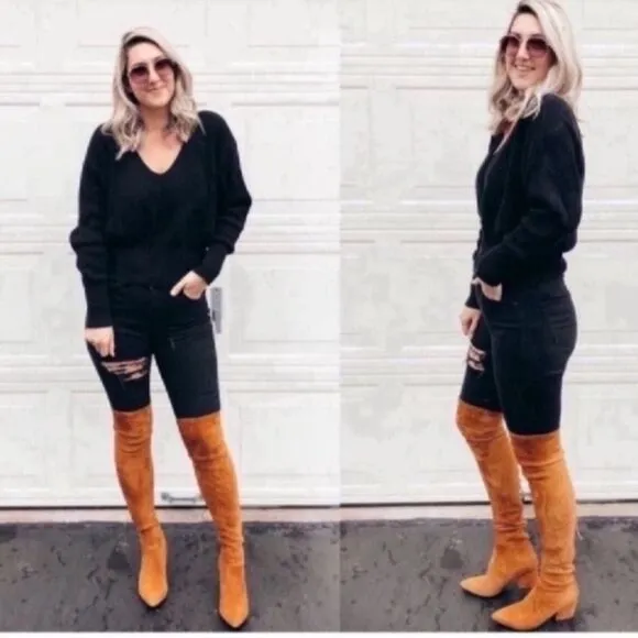 New Marlo' Women’s Tan Over The Knee Suede Leather Boots Size 36