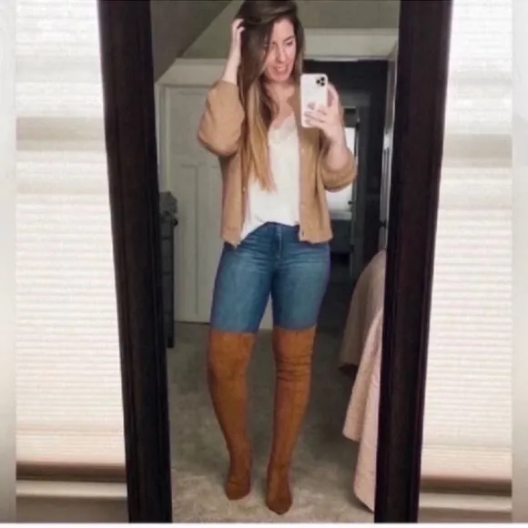 New Marlo' Women’s Tan Over The Knee Suede Leather Boots Size 36