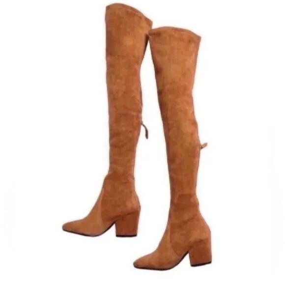 New Marlo' Women’s Tan Over The Knee Suede Leather Boots Size 36