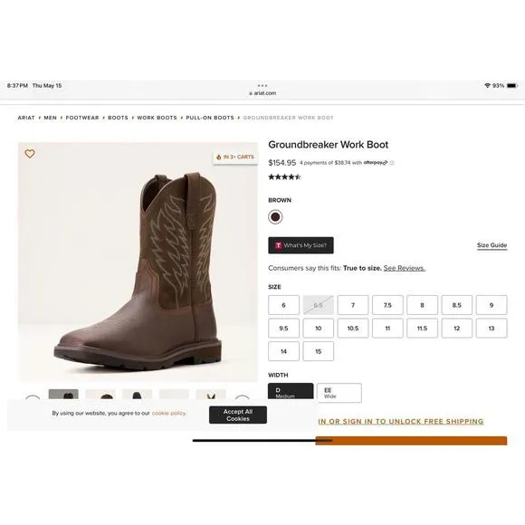 New! Mens Ariat Groundbreaker Pull-On Soft Toe Work Boots. 10014238. Size 10D.