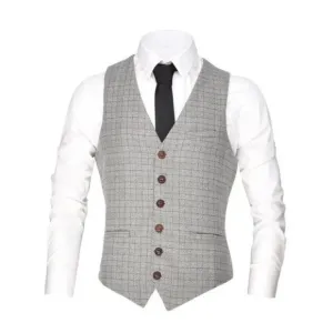 New Men's V-Neck Suit Vest Button Waistcoat Beige