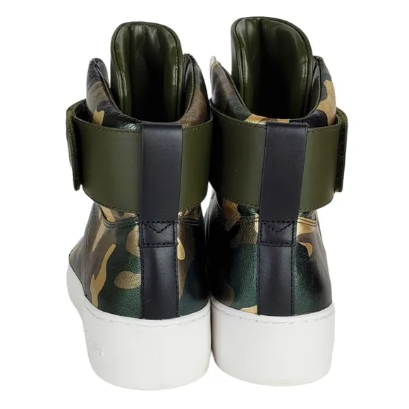 New Michael kors trent metallic camo leather high top sneakers olive multicolor