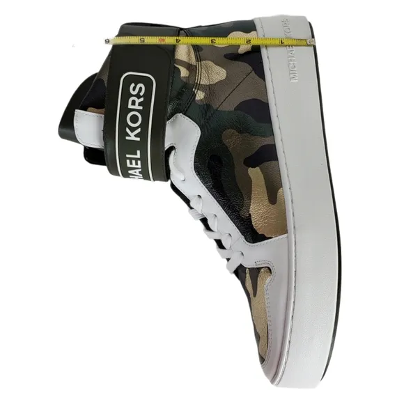 New Michael kors trent metallic camo leather high top sneakers olive multicolor