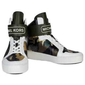New Michael kors trent metallic camo leather high top sneakers olive multicolor