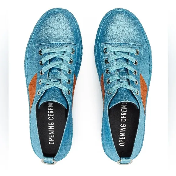 New! OPENING CEREMONY La Cienega Glitter Lace Up Platform Sneakers