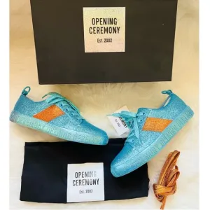 New! OPENING CEREMONY La Cienega Glitter Lace Up Platform Sneakers