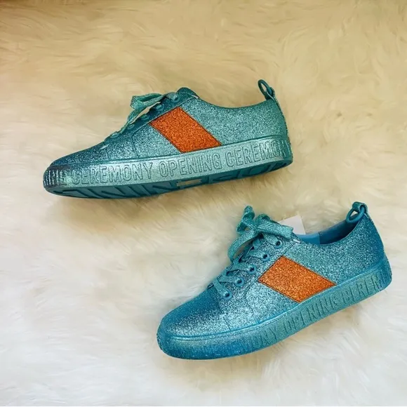 New! OPENING CEREMONY La Cienega Glitter Lace Up Platform Sneakers