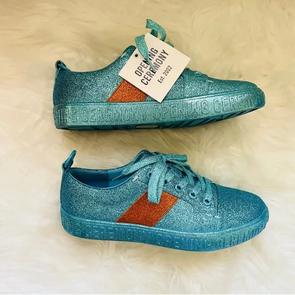 New! OPENING CEREMONY La Cienega Glitter Lace Up Platform Sneakers