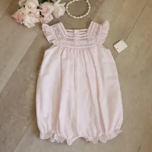 New Pink Heirloom Romper with Flutter Sleeves and Lace Inlay 9 Months Boutique