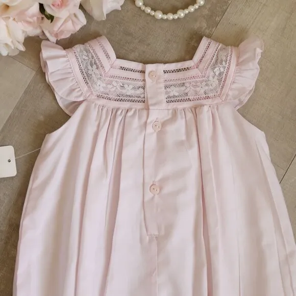 New Pink Heirloom Romper with Flutter Sleeves and Lace Inlay 9 Months Boutique