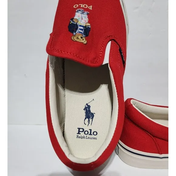 NEW Polo Ralph Lauren Polo Bear Keaton Slip On Sneaker Shoes RED Men's 10