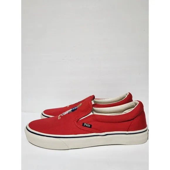 NEW Polo Ralph Lauren Polo Bear Keaton Slip On Sneaker Shoes RED Men's 10