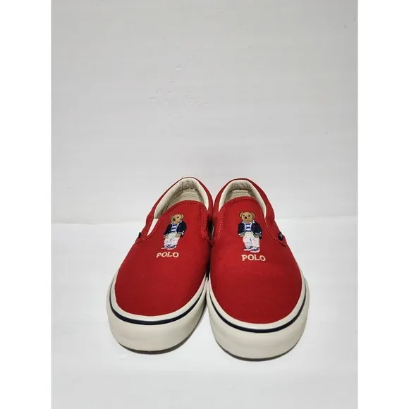NEW Polo Ralph Lauren Polo Bear Keaton Slip On Sneaker Shoes RED Men's 10