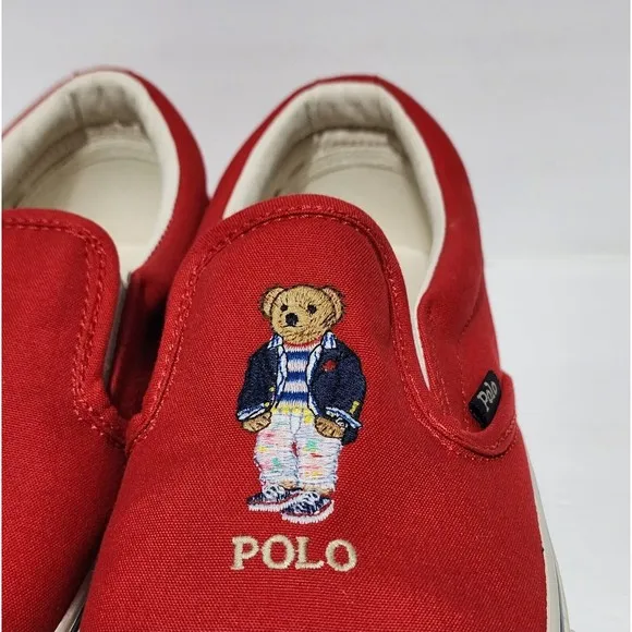 NEW Polo Ralph Lauren Polo Bear Keaton Slip On Sneaker Shoes RED Men's 10