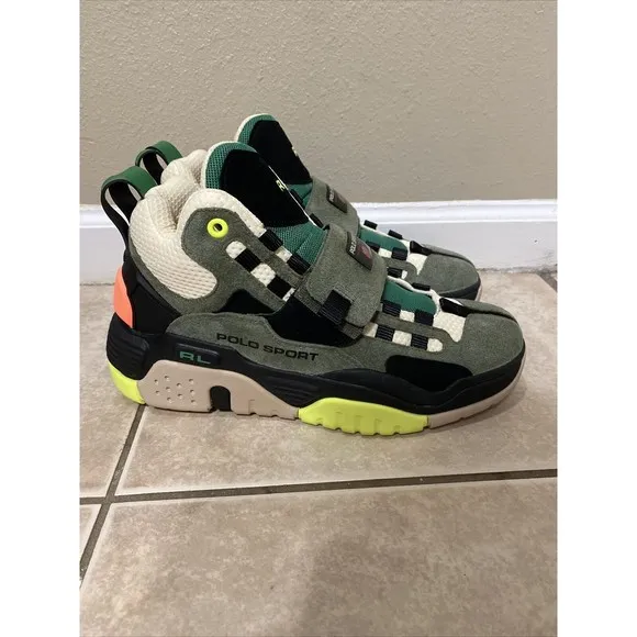 NEW Polo Sport Ralph Lauren Mens 10 Olive High-Top Sneakers PS 100-SK-HTL