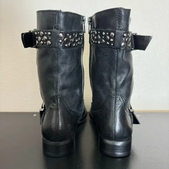 New! Retail $90 Arturo Chiang Black Leather Boots with Studded Buckles Size 6