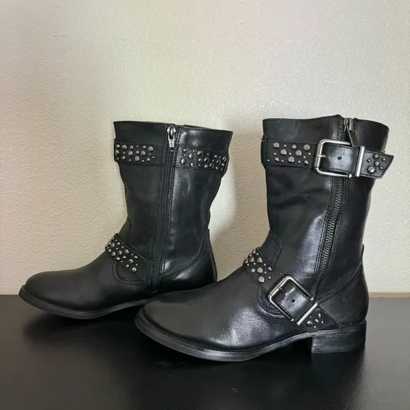 New! Retail $90 Arturo Chiang Black Leather Boots with Studded Buckles Size 6