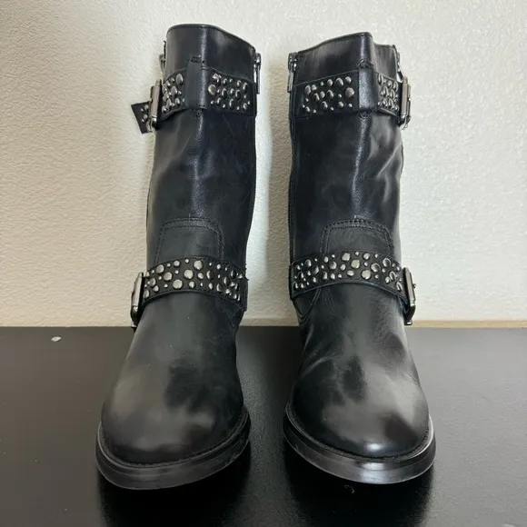 New! Retail $90 Arturo Chiang Black Leather Boots with Studded Buckles Size 6