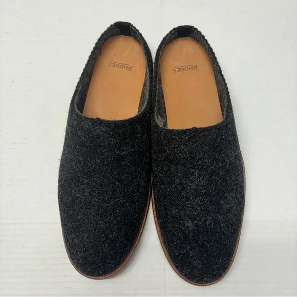 NEW Rhodes Footwear Wool &amp; Leather Slip On House Shoes Charcoal Gray Sz 9