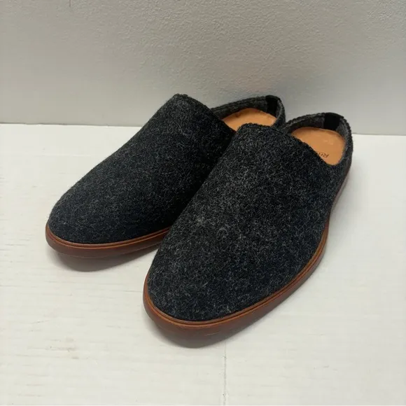 NEW Rhodes Footwear Wool &amp; Leather Slip On House Shoes Charcoal Gray Sz 9