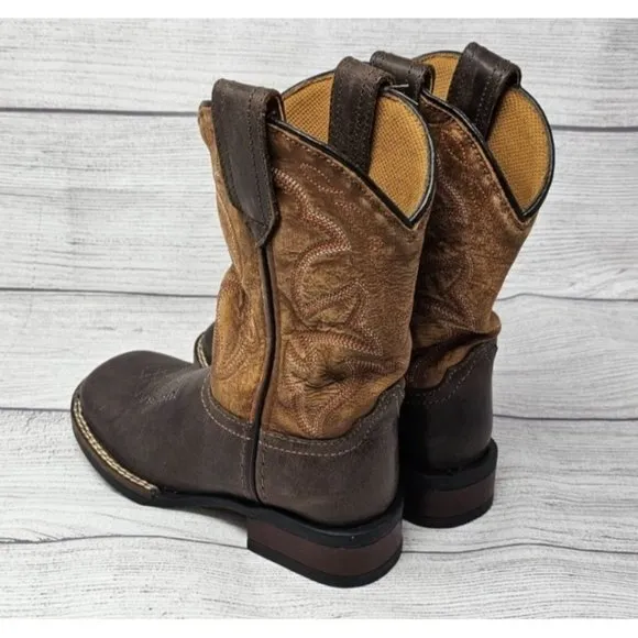 New!! Roper Children Monterey Distressed Tan &amp; Brown Square Toe Western Boots Si
