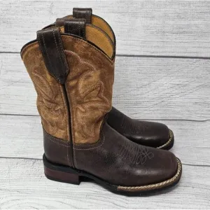 New!! Roper Children Monterey Distressed Tan &amp; Brown Square Toe Western Boots Si