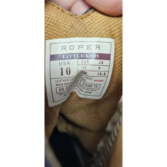 New!! Roper Children Monterey Distressed Tan &amp; Brown Square Toe Western Boots Si