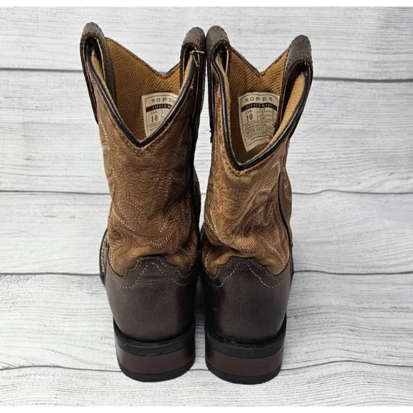New!! Roper Children Monterey Distressed Tan &amp; Brown Square Toe Western Boots Si