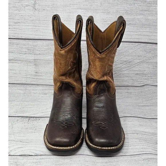 New!! Roper Children Monterey Distressed Tan &amp; Brown Square Toe Western Boots Si
