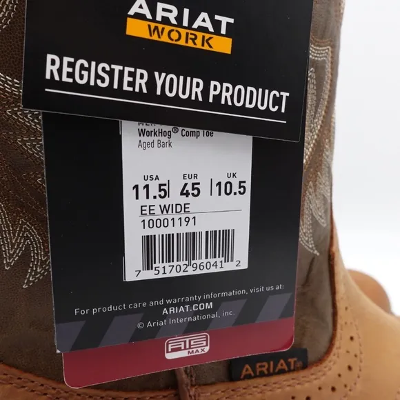 NEW Size 11.5 WIDE 2E Men's Ariat WorkHog Composite Roper Safety Toe Work Boots