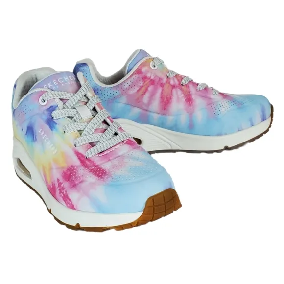 New Skechers uno hyped hippie tie dye sneakers wedge white multi retro 80s 90s
