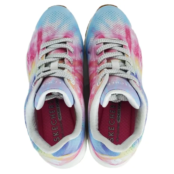 New Skechers uno hyped hippie tie dye sneakers wedge white multi retro 80s 90s