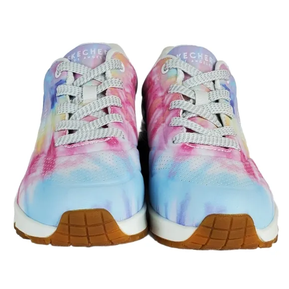 New Skechers uno hyped hippie tie dye sneakers wedge white multi retro 80s 90s