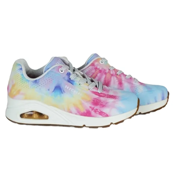 New Skechers uno hyped hippie tie dye sneakers wedge white multi retro 80s 90s