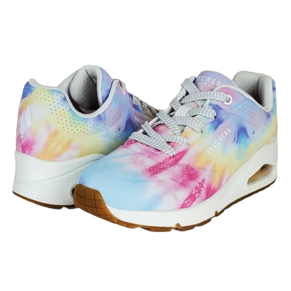 New Skechers uno hyped hippie tie dye sneakers wedge white multi retro 80s 90s