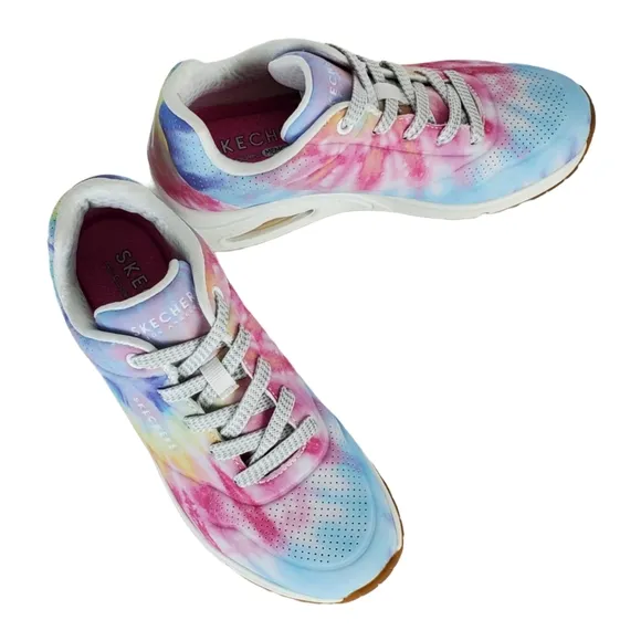 New Skechers uno hyped hippie tie dye sneakers wedge white multi retro 80s 90s