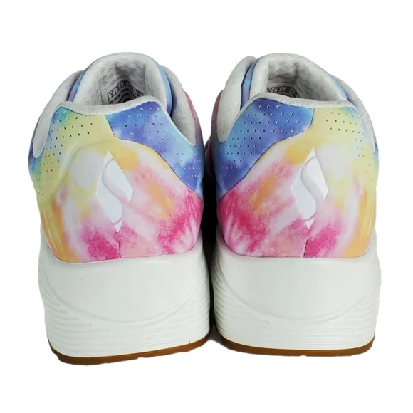 New Skechers uno hyped hippie tie dye sneakers wedge white multi retro 80s 90s