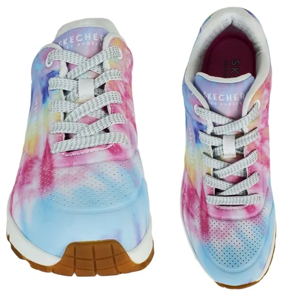 New Skechers uno hyped hippie tie dye sneakers wedge white multi retro 80s 90s