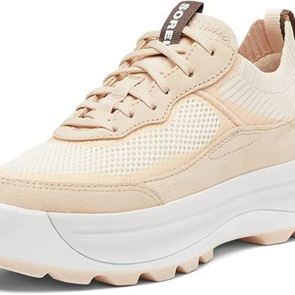 new Sorel Women's ONA 503 Knit Low Sneakers Platform in White Peach (252)