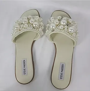 NEW Steve Madden Women's Knicky Ivory Slide Sandals Shoes 6.5 NWOB
