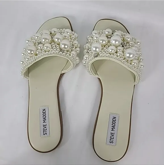 NEW Steve Madden Women's Knicky Ivory Slide Sandals Shoes 6.5 NWOB