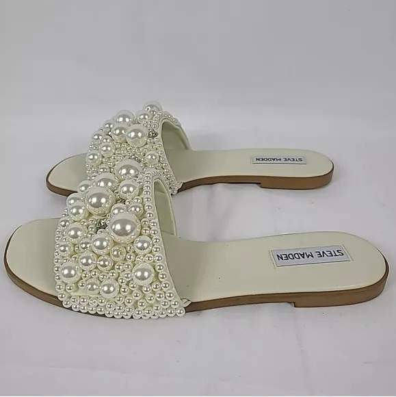 NEW Steve Madden Women's Knicky Ivory Slide Sandals Shoes 6.5 NWOB