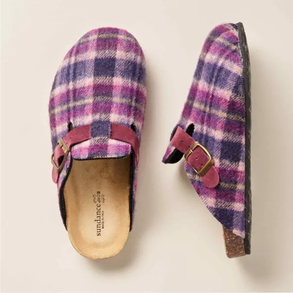 New Sundance Catalog Echo Plaid Mules House Slippers Shoes 39 Felted Clogs