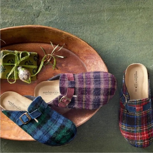 New Sundance Catalog Echo Plaid Mules House Slippers Shoes 39 Felted Clogs