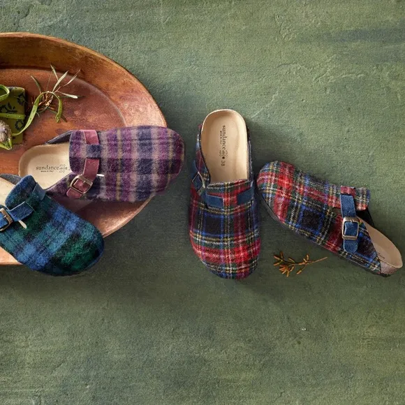 New Sundance Catalog Echo Plaid Mules House Slippers Shoes