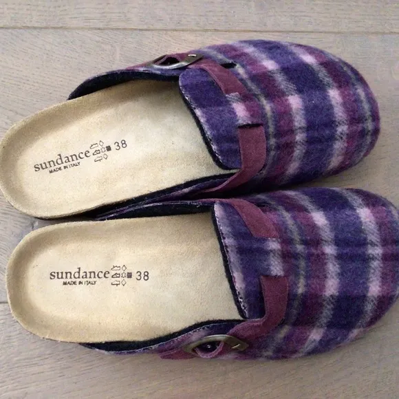 New Sundance Catalog Echo Plaid Mules House Slippers Shoes