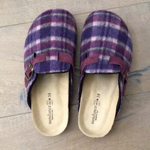 New Sundance Catalog Echo Plaid Mules House Slippers Shoes