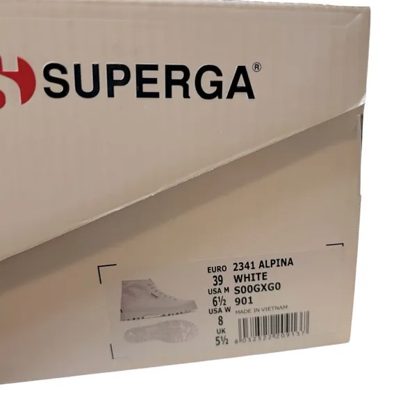 NEW Superga 2341 Alpina High Top Sneakers White Canvas Lug Soles Size 8