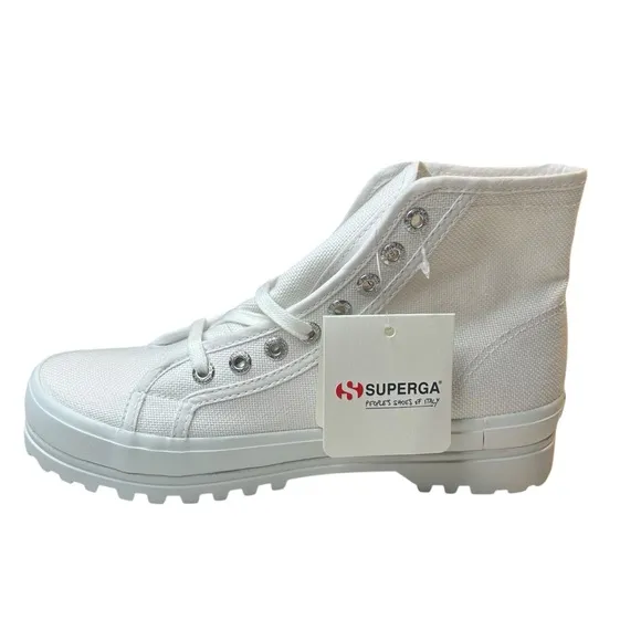 NEW Superga 2341 Alpina High Top Sneakers White Canvas Lug Soles Size 8