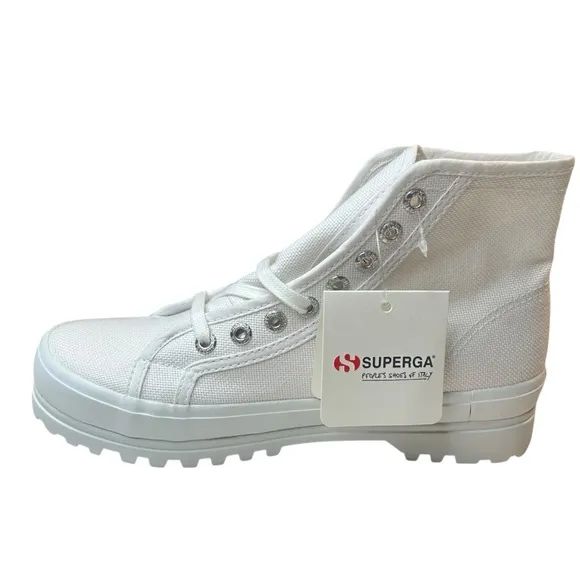 NEW Superga 2341 Alpina High Top Sneakers White Canvas Lug Soles Size 8